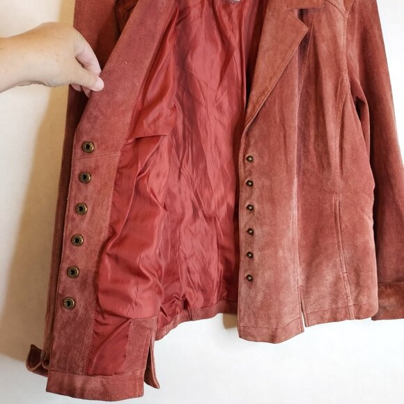 Live a Little Suede Leather Jacket Women's M Rose Pink Snap Front Lined Y2K VTG - Picture 7 of 16